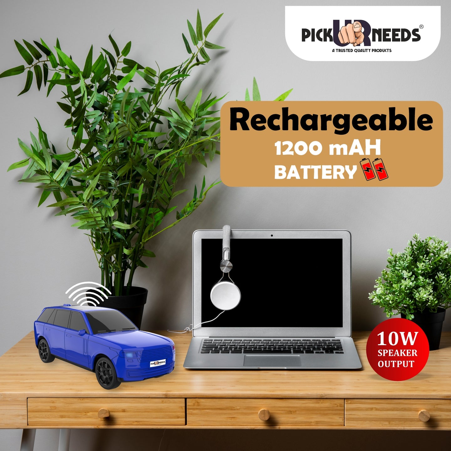 Pick Ur Needs Car Design Wireless Speaker USB / TF Card / FM Support RGB Light 1200mAh Battery 10 W Bluetooth Speaker